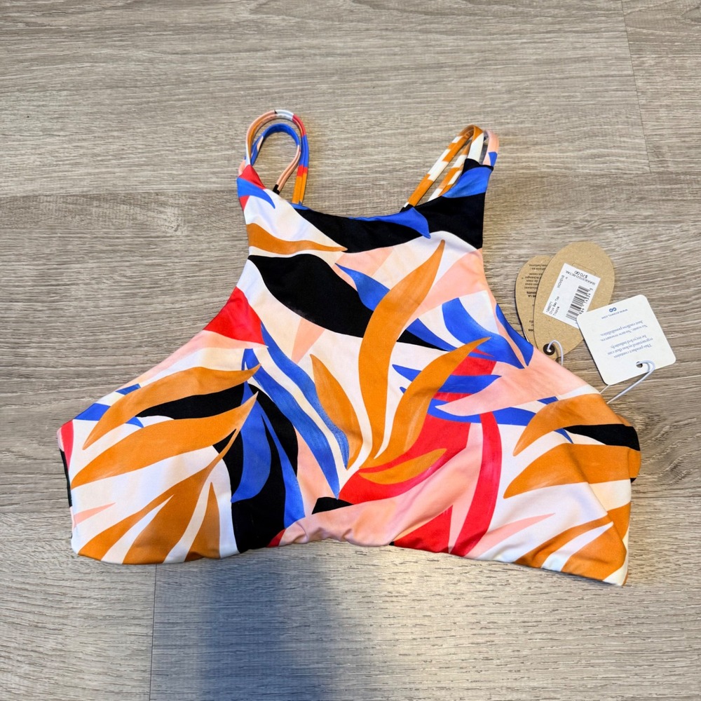 prAna Onyx Bay Bikini‎ Top Womens XS Tropics High Neck ECONYL Floral Print NEW